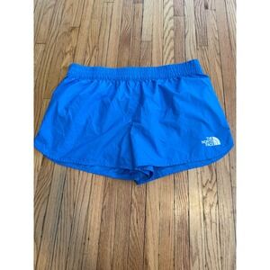The North Face Womens Blue Running Shorts L Large Zippered Back Pocket Lined